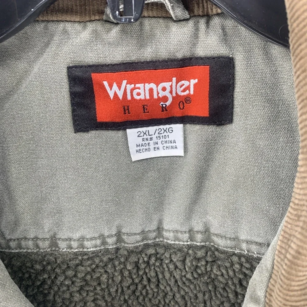 Wrangler Men's Sherpa Lined Vest Green 2XL Zip Button Pockets Workwear